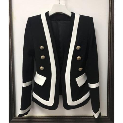 New HIGH QUALITY Fashion 2021 Designer Blazer Jacket Womens Classic Black White Color Block Metal Buttons Blazer