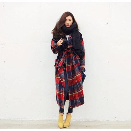 New UK High fashion Runway 2020 Fall / Winter Women Oversized Casual Wool Plaid loose Maxi Long coat Female outerwear