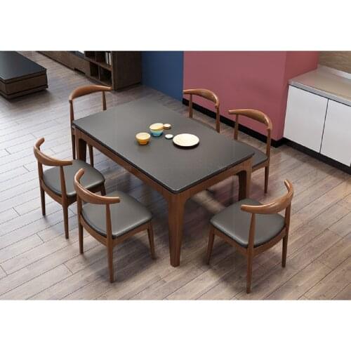 1.3m Nordic fire stone solid wood rectangular modern simple walnut color dining table suit for small apartment