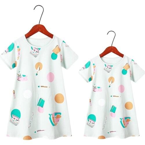 2021 Matching Family Outfits Mother and Daughter Clothes Cute Cotton Nightdress Children Pajamas Big Girls Fashion Nightgowns
