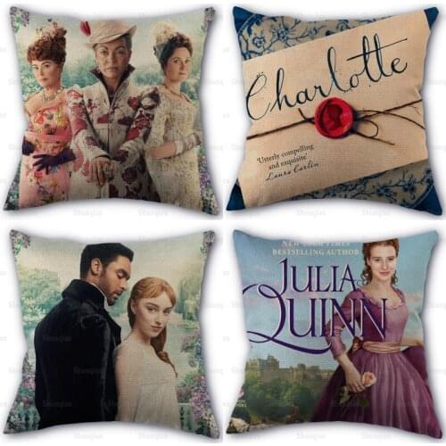 45X45cm Pillow Cover Bridgerton Lady Square Zipper Cotton Linen Pillow Cases Bedroom Home Decorative Pillowcase 0409