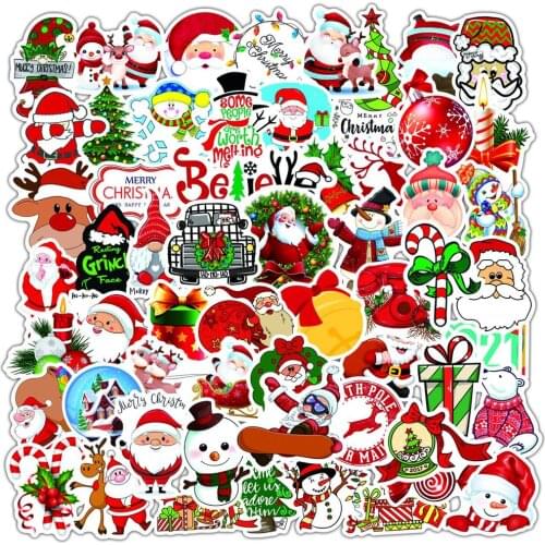 50/100pcs Santa Claus Stickers Christmas Stickers Window Wall Stickers Decorative Refrigerator Stickers Decal BH0458