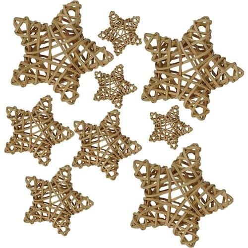 9Pcs Mixed Sizes Natural Star Wicker Rattan Ball Twig Orbs Balls Ornaments