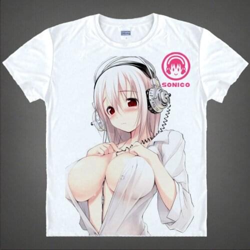 Anime Supero Sonico Sexy Cute T-Shirt Summer Tee Short Sleeve Tops Unisex Cosplay S-XXL