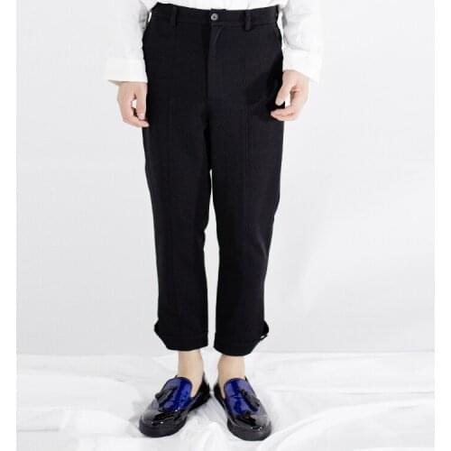 Mens casual pants slim fit four button foot mouth youth fashion urban trend new black series