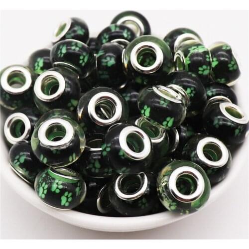 20Pcs CDog Paws Print Large Hole European Murano Spacer Beads Charms fit Pandora Bracelet DIY Necklace Bead for Jewelry Making