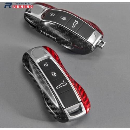 Dry Carbon Fiber Car Key Case Cover for Porsche Panamera Cayenne Macan 718 911 Boxster Key Case Side Shell Cap Car Accessories