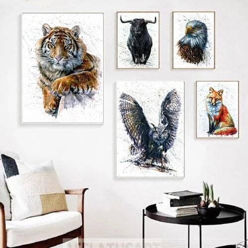 Color Bear Fox Wolf Owl Tiger Wall Art Canvas Painting Nordic Posters And Prints Animal Wall Pictures For Living Room Decor