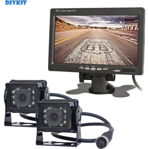 DIYKIT DC 12V-24V 7" TFT LCD Backup Car Monitor +2 x 4pin IR Night Vision CCD Rear View Reverse Camera for Bus Houseboat Truck
