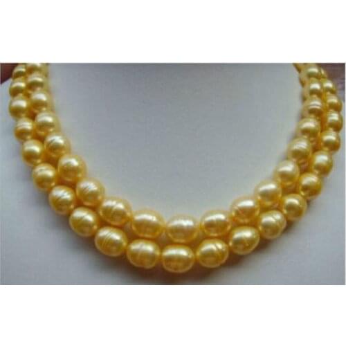 Elegant 11-13mm Genuine south sea gold pearl necklace 35 inch 925silver SOLID GOLD