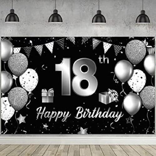 Happy 18th Birthday Banner Background Sign Poster Photography Backdrop For 18th Anniversary Party Decorations Supplies