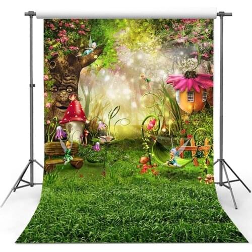 MEHOFOTO Fairy Tale Forest Photography Backdrops Children Backgrounds Photo Studio Mushrooms Elves Flowers Photo Background
