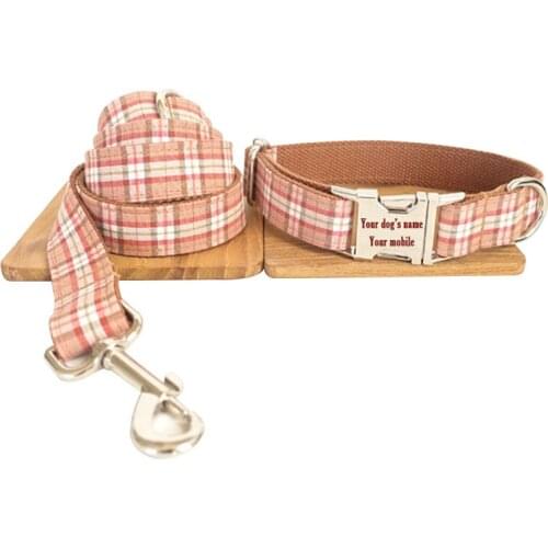 Hot Sale 120cm Long Fashion Cotton&Nylon Rope Dog Leash Elegant Grid Plaid Design Puppy Dogs Collar+Leash Sets Pet Products