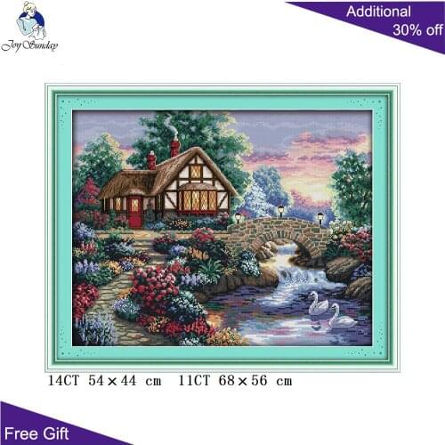 Joy Sunday Beautiful Homeland F392(6) Counted and Stamped Home Decor Garden Swan Creek House Embroidery DIY Cross Stitch kits