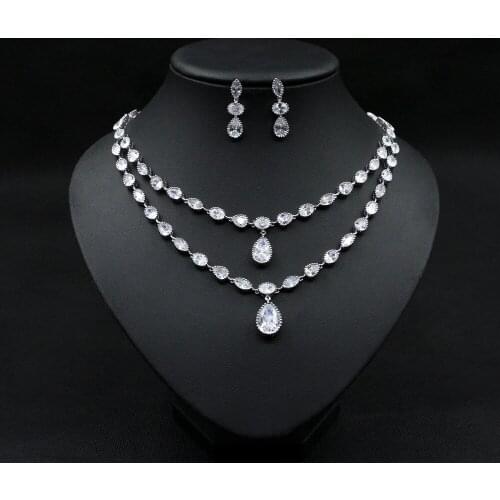 HIBRIDE Luxury Bridal Wedding Jewelry Sets For Women New Sparkling Water Drop AAA Zircon Paved 2pcs Set Anniversary Party N-820