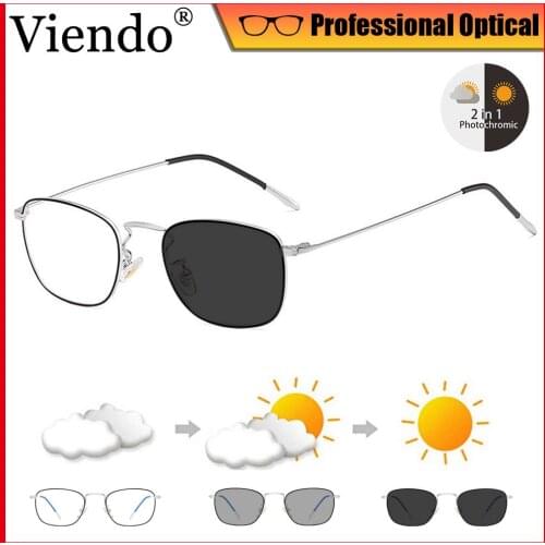 Viendo Korea Kacamata Anti Radiasi Photocromic Bluecromic 2 in 1 Untuk Wanita Pria Cowok Fashion Gaya Besi Frame Kacamata Komput