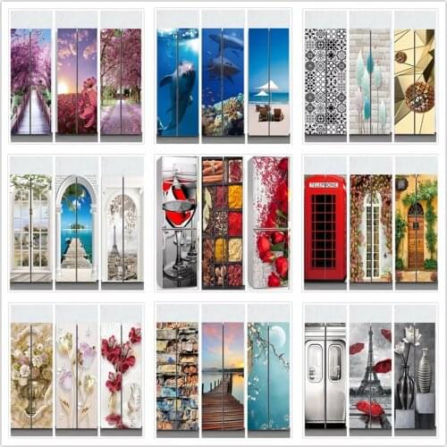 Red Natural Scenery Refrigerator Door Stickers For Kitchen Renovation Art Waterproof PVC Adhesive Fridge Sticker Cover Door Wrap