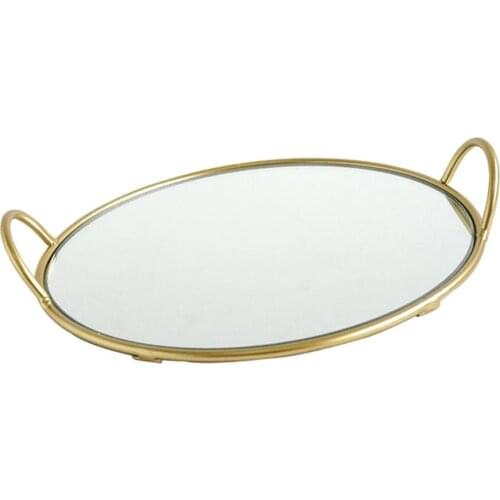 Round Shape Serving Plate Mirror Art Tray Platter Tableware Holder Tray