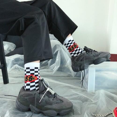 Street Fashion Cotton Adult Flame Plaid Crew Socks Tarbosaurus Tyrannosaurus Bataar 666 Men Women Harajuku Sports Letters Couple
