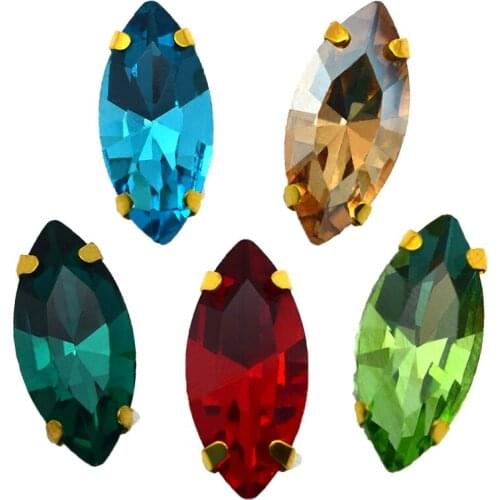 New DIY Gold Base Leaf Crystal Glass Flatback Diamond Sew on Rhinestones Clothing Jewelry Accessories