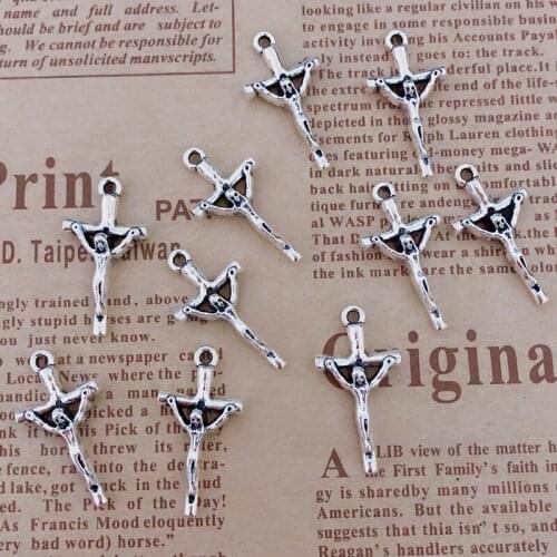 Wholesale 24pcs Charms Cross of Jesus 25x14mm Tibetan Silver Plated Pendants Antique Jewelry Making DIY Handmade Craft