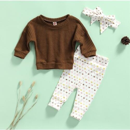 Autumn Casual Baby Girl Clothes Outfits Toddlers 3PCS Long Sleeve Pullover Tops+Print Trousers+Bow Headband Kids Girl Sets 0-3Y
