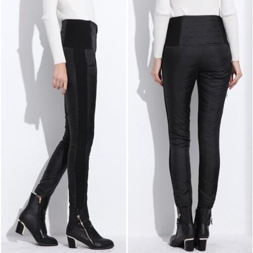 Casual Slim Womens Formal Trousers Long Black Pants Womens Classic Women Winter Pant High Waist Duck Down Warm for Ladies Work