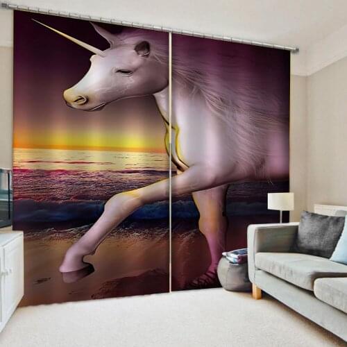 Luxury Blackout 3D Window Curtains For Living Room Bedroom seaside white horse curtains