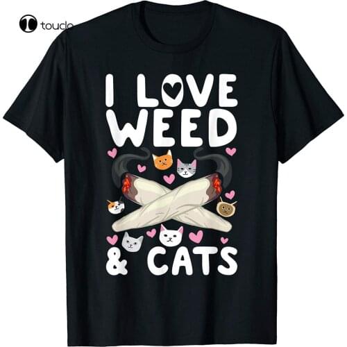 I Love Weed & Cats Shirt Cannabis Cat Marijuana Gift T-Shirt Vintage Men