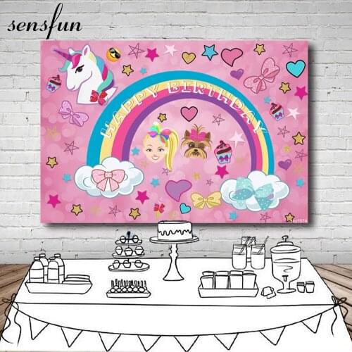 Sensfun Pink Theme Rainbow Unicorn Cupcake Bow Birthday Party Backdrop Jojo Siwa Photography Backgrounds Custom 7x5ft Vinyl