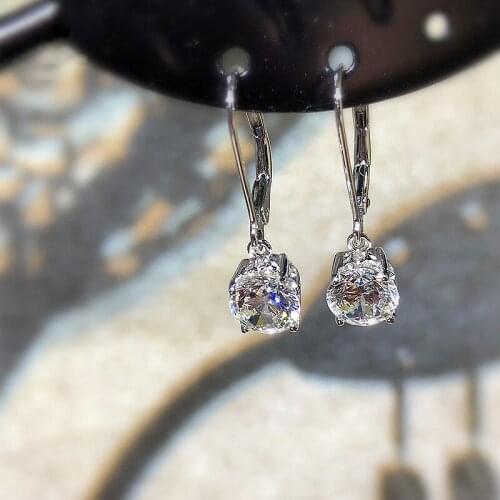 Solid 18K White Gold 1CT AU750 6.5mm DF Color Moissanite Hoop Earrings for Women Wedding Anniversary Dangle Earrings