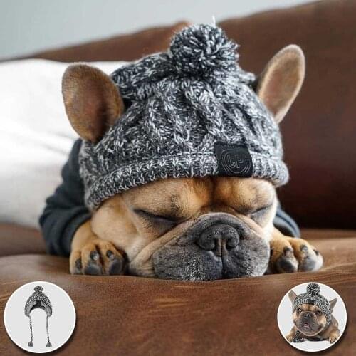 Wool Knitted Dog Hat Winter Warm Windproof Fluffy Pets Accessories For Small Medium Dogs Hat French Bulldog Puppy Cat Chihuahua