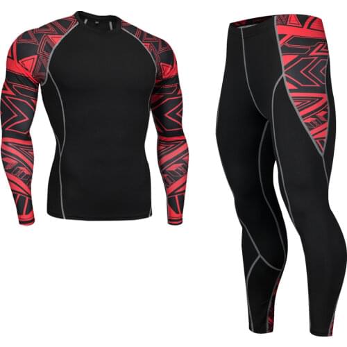 Mens thermal underwear > Long underwear set Base layer sport Jogger set men Fitness training Quick-drying tights Rashgard male