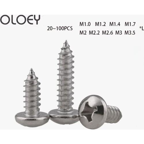 20~100Pcs M1 M1.2 M1.4 M1.7 M2 M2.2 M2.6 M3 M3.5 Philips Round Head 304 Stainless steel Self Tapping Screws Small Computer Screw