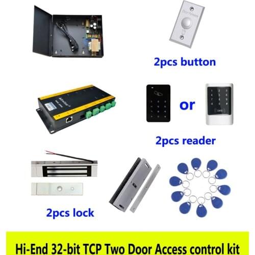 Hi-end access control kit,TCP two door+powercase+180kg magnetic lock+U-bracket+ID touch keypad reader+button+10 ID tag,kit-AT204