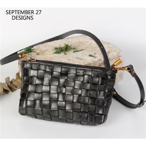 Ladies Knitting Mini Messenger Bag Genuine Leather Luxury Handmade Cowhide Shoulder Crossbody Handbag Organizer Satchels
