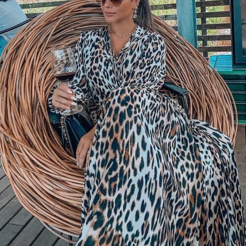 Sexy Leopard Print Bikini Cover-ups Sexy Cross Open Back Long Sleeve Summer Dress Women Beach Wear Swim Suit Cover Up A890