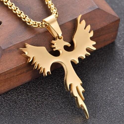 Gold Hip Hop Angel Pendants Necklaces for Men Stainless Steel Necklace Jewelry Gift