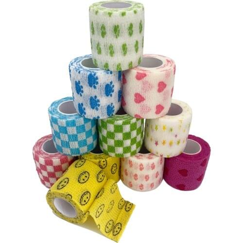 1 pcs Printed Medical Self Adhesive Elastic Bandage 4.5m Colorful Sports Wrap Tape for Finger Joint Knee First Aid Kit Pet Tape