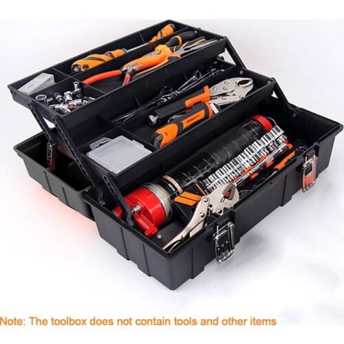 17-Inch 3-layer Fixed Toolbox With Tray And Dividers Multi-Purpose Foldable Plastic Tool Organizer