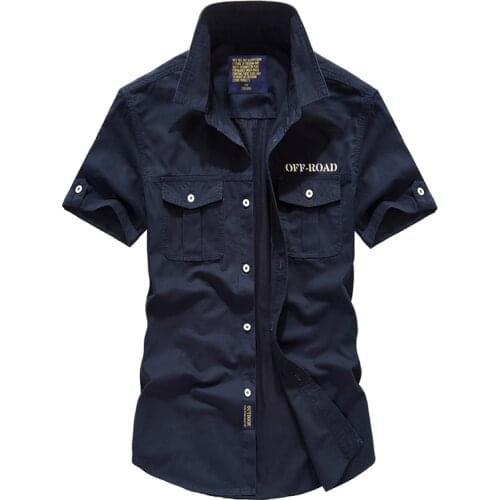 2020 New Mens Military Shirt Men Short Sleeve Cargo Shirts 100% Cotton Casual Solid Shirt Male Pocket Work Shirt Size 4XL