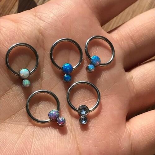 30pc/Lot Stainless Steel 16G Opal Nostril Nose Daith Septum Earrings Piercing Ball Horseshoe Hoop Rings Body Jewelry