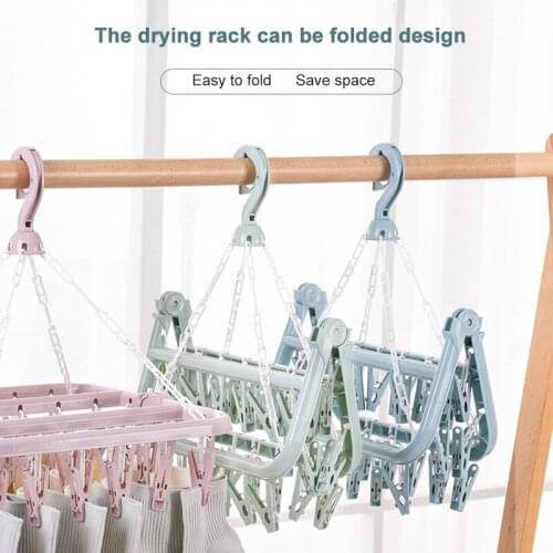 32 Clips Multi Purpose Clip Hanger Sock Underwear Towel Hanger Drying Plastic Easy to Use Green/Blue/Pink ALI88