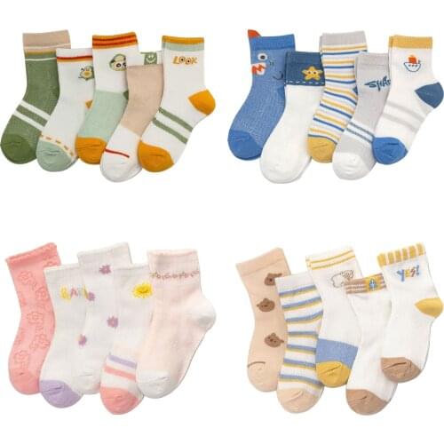 5 Pair/Lot Kids Soft Cotton Socks Boy Girl Baby Cute Cartoon Warm Stripe Fashion Sport 0-9 Years Baby Old Clothes Accessories