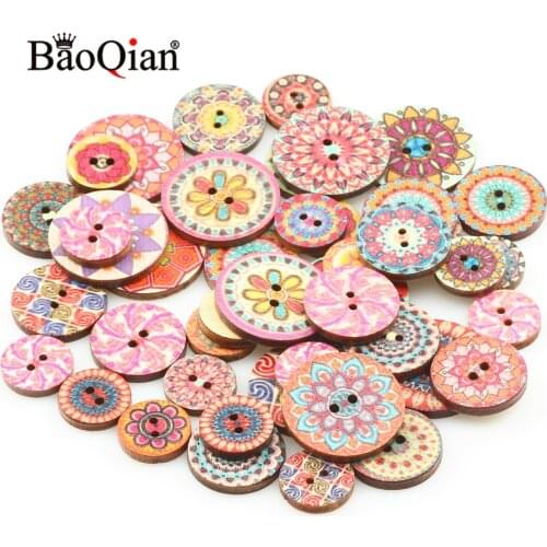 50pcs15-25mm Color Pattern Pattern Fashion Clothing Decoration Scrapbook Diy Wooden Home Sewing Button Accessories