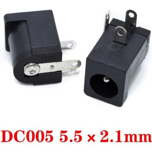 50pcs/lot DC-005 PCB Mount 5.5 x 2.1mm 5.5 x 2.5mmFemale DC Power Jack Plug Socket Connector DC005 Black 5.5*2.1 5.5*2.5 mm