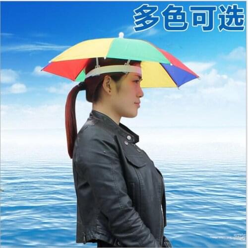 50 pieces Foldable Hat Hiking Beach Fishing Cap Portable Head Hat Umbrella Outdoor Necessary elastic headband