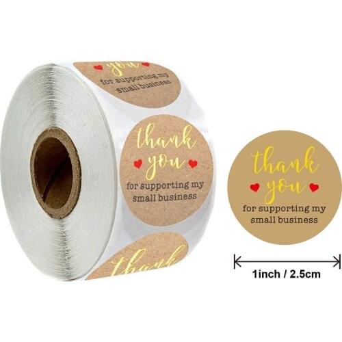 500pcs Natural Kraft Gold Foil "Thank You for Supporting My Small Business" Sticker for Shop Handmade Pretty Gift Decor Stickers