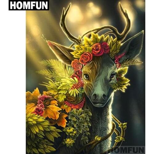HOMFUN Full Square/Round Drill 5D DIY Diamond Painting "Flower deer" Embroidery Cross Stitch 5D Home Decor Gift A01322