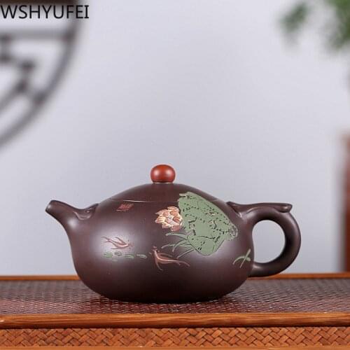 Authentic Yixing Tea Pot Hand painted lotus Purple Clay Teapots Raw ore Handmade kettle Chinese Tea ceremony Customized 270ml